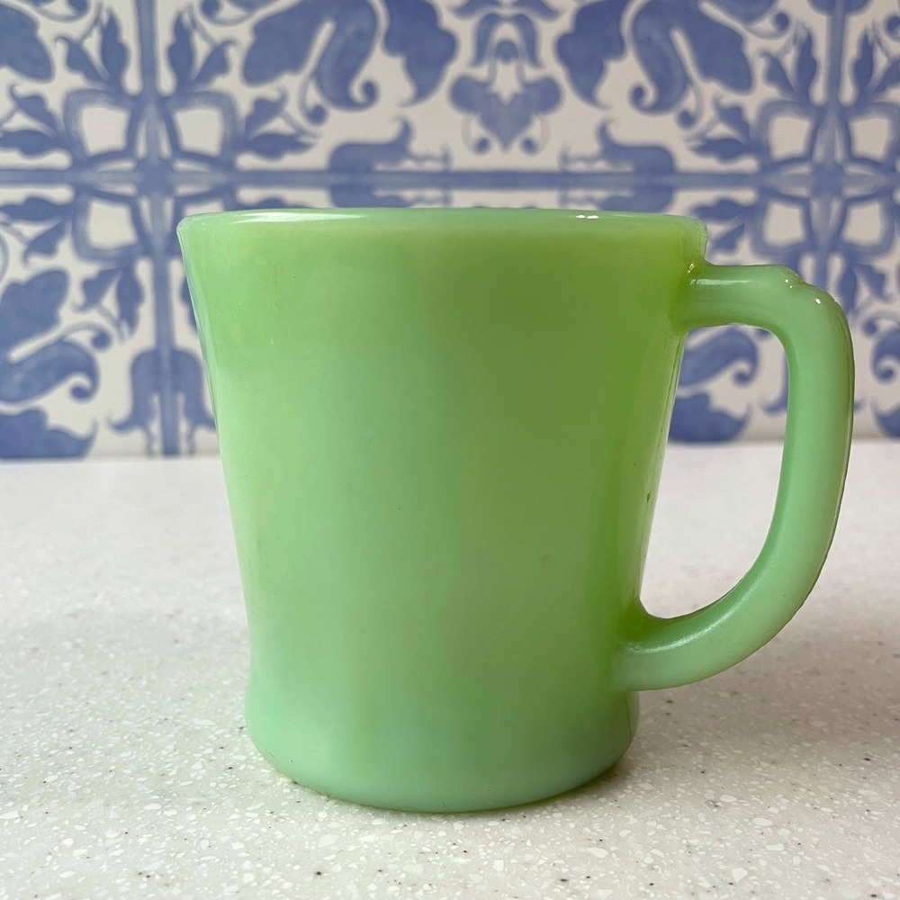 Vintage Fire-King Jadeite D-Handle Coffee Mug Green Milk Glass Mid Century MCM
